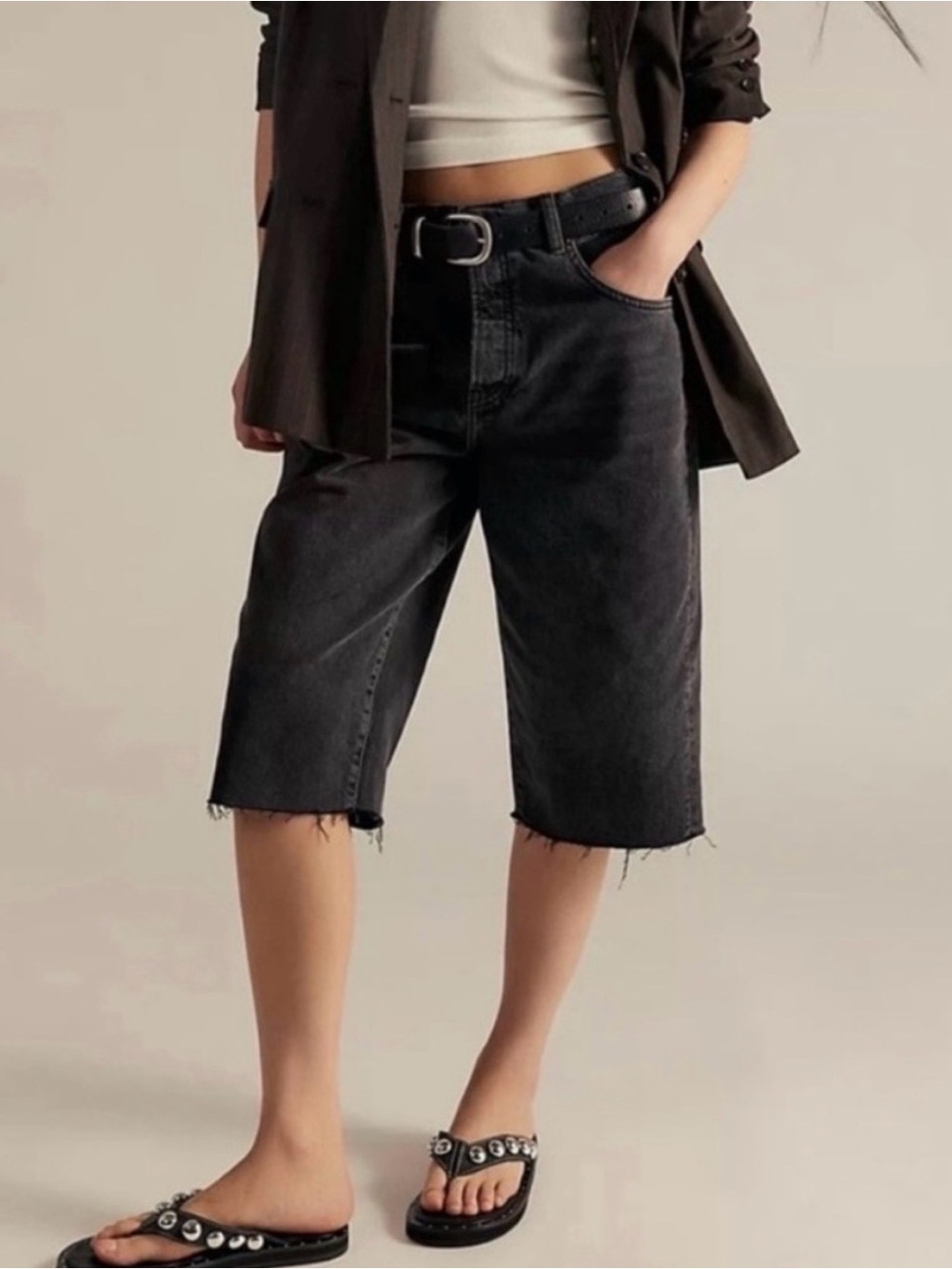 FREE PEOPLE JAM SESSION RELAXED CAPRI Jean Jorts SIZE 26 ROCKSTEADY BLACK NEW